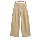 Linen Broad Leg Trousers Women's 2026 Summer New Casual Pure Color High-Waisted Folded Pocket Loose Straight Trousers