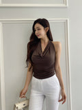 Korean Summer Temperament Fashion Hanging Neck Slim Thin Coat Solid Color Bajamas Sling Vest T-Shirt Girl Ins