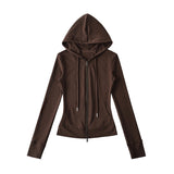 Korean Small Man Standing Thin Hooded Zipper Coat + Loose Feeling Loose Draw Rope Broad Leg Trousers Two Sets Of Women