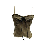 Real-Hand Washing Denim With Bow Strap Sling Vest Irregular Hairy Short Sleeveless Topsuit 8918