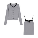 Korean Collider Small Knitted Fashion Set Women's Autumn 2025 New Small Suspension Long Sleeves Ribbon Two-Sleeves