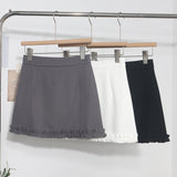 Real Shooting Wooden Ear Suit Short Skirt Summer Anti-Walking Lining High Waist Thin Ass A Word Step Skirt 6875