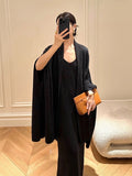 French Temperament Sling Knitted Dress Women's Autumn And Winter Lazy Wind Slacken Cloak Shawl Two-Piece Set