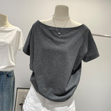 The Star With The Same Oblique Shoulder Shoulder Two Loose Short-Sleeved T-Shirts Women's Summer Thin Thin Blouse