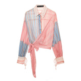 Spring New Micro-Permeable Striped Spliced Collar Shirt