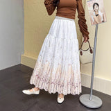 New French Romantic Heavy Industry Embroidery Print Collection Lanky High-Waist Fairy Skirt A-Word Half-Body Skirt