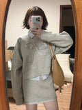 Casual Suit Female Gray Age-Relay Bowed Tsets Striped Shirt Shirt Early Autumn High Waist Half-Dress Three-Piece Set