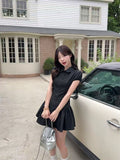 French Academy Style Black Striped Shirt Dress Female Summer Temperament Small Dress Fit Short Skirt Woman