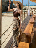 Thai Seaside Holiday Tourism Woman Summer Tset Tie Open Fork Strap With Irregular Skirt Two Sets