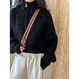 Knitted Autumn And Winter New Age-Reasing Design Zipper Loose Thin Collar Languid Sweater Top Woman