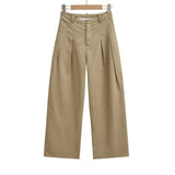 Linen Broad Leg Trousers Women's 2026 Summer New Casual Pure Color High-Waisted Folded Pocket Loose Straight Trousers