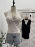 Hanging Neck Low-Breasted Hottie Sexy Sling Vest With Chest Cushion Repair Elastic Short Sleeveless Top 9363