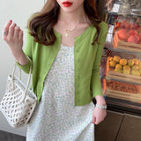 Ice Silk Knitted Cardigan Women's Thin Summer Sling Skirt Hoodie Sunscreen Knitwear Coat Air-Conditioning Shirt Top