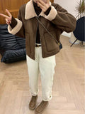 2026 Autumn And Winter New Korean Version Of The Collar Retro Temperament Loose Warm Lamb Wool Coat Women Zipper Casual Top