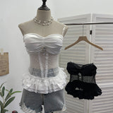 Purely Eager Heavy-Working Transduce Mesh Lace Spliced Ribbon Ribbon Strap Chest Pad Tector Blouse 2721