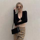 Short T-Shirt Women's Long Sleeves 2025 Spring And Autumn Ins Outs The Sexy Fashion Bottom Top Woman