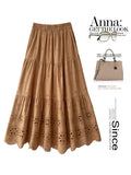Bing Thin Casual Skirt 2025 Spring And Summer New Solid Color Splicing Hollow Heavy Industry Embroidery A Skirt