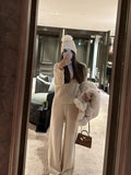 Autumn And Winter Leisure Lazy Wind Small Loose Collar Round Collar Sweater Knitted Broad Leg Pants Two Sets Of Women