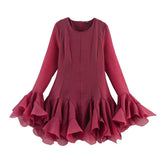 BSK&TRAF Women's Summer 2025 New French Vintage Style Style Laminated Lotus Leaf Punk Dress