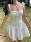 French White Tie Sling Dress Women Summer Waist Repair Skirt Small Sweet Wind A Short Skirt
