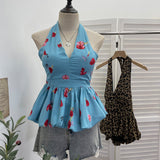 Real-Patting Collared With Chest Pad Sling Vest For Women's Summer Vintage Check-In Skirts With Sleeveless Top 9355