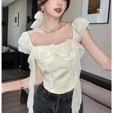 [] Solid Color Splicing Trend Drift Belt Vest Female Pure Lust Wind Lotus Leaf Side Design Slings