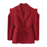 BSK&TRAF Women's Clothing 2025 Autumn New French Fashion Pocket Belt Bandwidth Shoulder Suit Jacket