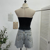 Sexy With Chest Cushions Denim Bra Sleeveless Top Single Buckle One-Pack Short Vest 2738