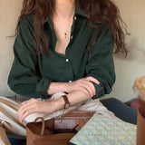 Design A Sense Of Small Retro Hong Kong Flavor Solid Color Buff Long Sleeve Polo Collar Folded Over The Outer Fur Shirt Top Woman