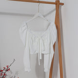 Telding Bow Collar Long Sleeve Shirt Short Umbilly Pure Lust Wind Shoulder Coat 8829