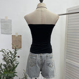 Real Pat With Chest Pads Sleeveless Tops Women's Body-In-Body Print Mesh Splicing Short Outer-Wrapped Waistcoat 1289