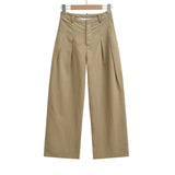 Linen Broad Leg Trousers Women's 2026 Summer New Casual Pure Color High-Waisted Folded Pocket Loose Straight Trousers