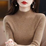 2025 New Knitted Women's Sweater Half-High Collar Bottom Shirt With Autumn And Winter Short Slim Slim Thin Sweater