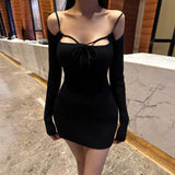 Autumn And Winter New Temperament Slime Strap Hanging Empty Body Short Dress Pure Knitting Waist Dress