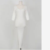 Korean Version Of Autumn Green V-Neck Thin Knitted Dress Short Sleeve Comfortable Slimming High-Waisted Hip Dress