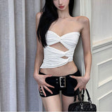 2026 Dopamine Atmosphere Feel Small Vest Korean Version Pure Holiday Style Wearing Hollow Smear Bosom Hottie Design Top