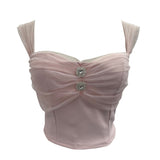 Real Shooting Net Red Pure Lust Folding Net Yarn Splicing Sling Sling Vest Bratie Short Sleeveless Top 8039