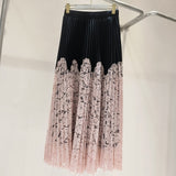 Lace Splicing 100 Folded Skirt French Style Color Hanging Long Skirt