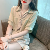 2025 Polo Collar Short-Sleeved Shirt Women Summer New Small Shirt Design Sense Of The Blouse Women Special Coat Women