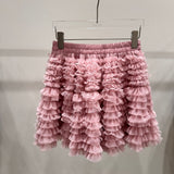 Large-Size Women's Clothing Sweet Mesh Cake Skirt Women's Year Fat Slim Thin Tight Waist Half-Dressed Fat Sister