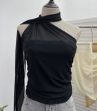 Real Shooting Mesh Ribbon Hanging Neck Folded Sleeveless Top Babes Two-Wearing Design Wrapping Bras 1125
