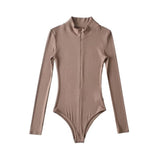 Slim Thin Zipper Collar Long-Sleeved Women's Bottom Shirt Solid Color T-Shirt