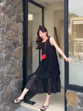 Seaside Holiday Dress Women 2026 Summer New Sweet Three-Dimensional Flowers Fake Two Loose Vest Dress