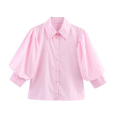 BSK&TRAF Women's Clothing 2025 Summer New Temperament Fashion Simple Silk Long-Sleeved Collar Shirt
