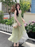 Green Sen Raging Dress Women's Summer 2026 New French Seaside Holiday Chiffon Irregular Dress