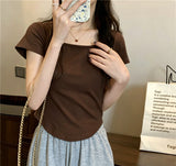 Short-Sleeved T-Shirt For Girls Summer New Korean Version Of The Self-Ind-Up Casual Bottom-Up Student Niche Hot Girl Blouse Tide Ins