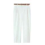 BSK&TRAF Women's Clothing 2025 Summer Casual Four-Color Belt Folding Trousers 9929022 High Waist Thin