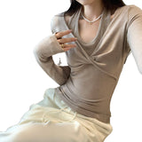 Lightly Mature Niche Does Not Hit The Head Hanging Two Pieces Of Design Feel White Kinesthe Long-Sleeved T-Shirt Girl Early Autumn New Top