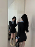 Small Hottie College Lattice Splicing Fake Two Waists Thin Folded Bag With A Hundred Dress Girls Autumn