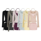 Korean Suit Strapped Knitted Cardigan T-Shirt Women Hanging Neck Hanging Slings Feel Leisure Pants Anti-Walking Half-Dress Skirt